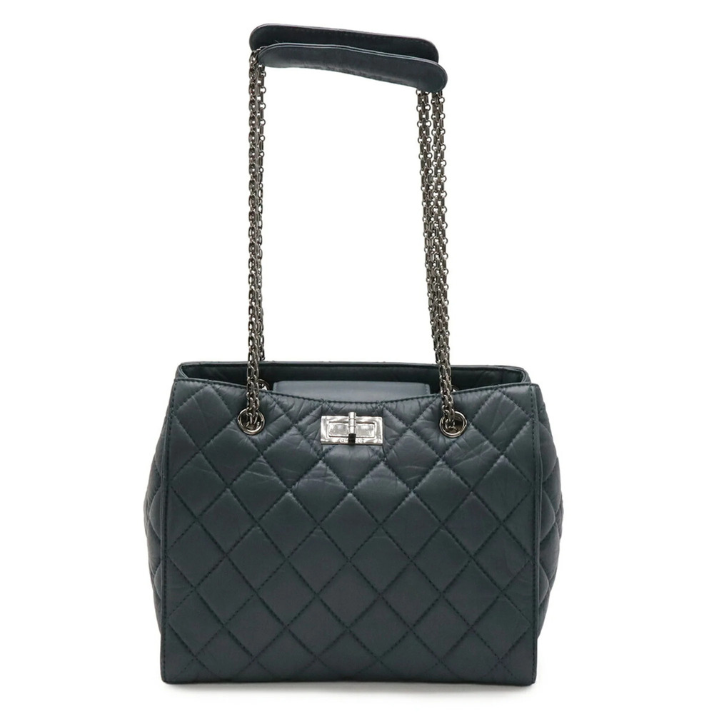 CHANEL 2.55 Matelassé Chain Shoulder Bag Tote Aged Calfskin Leather Blue